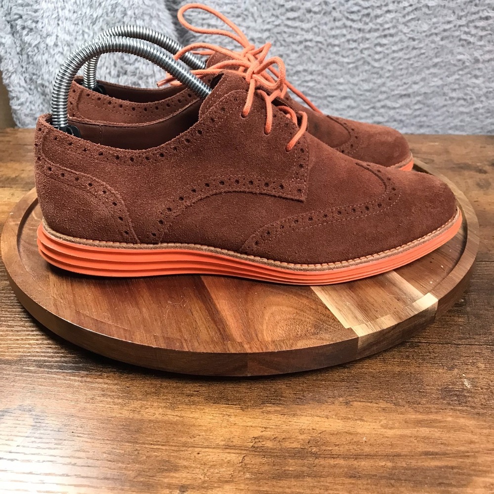 Cole Haan LunarGrand Wingtip Oxford Womens 8.5B Brown/Orange Suede Leather Shoes